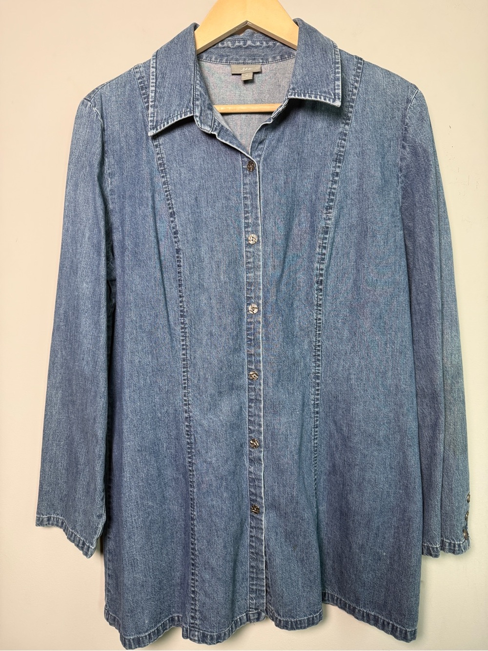 JJill Denim Oversized Denim Tunic Top Button Front Long Sleeve Sz M